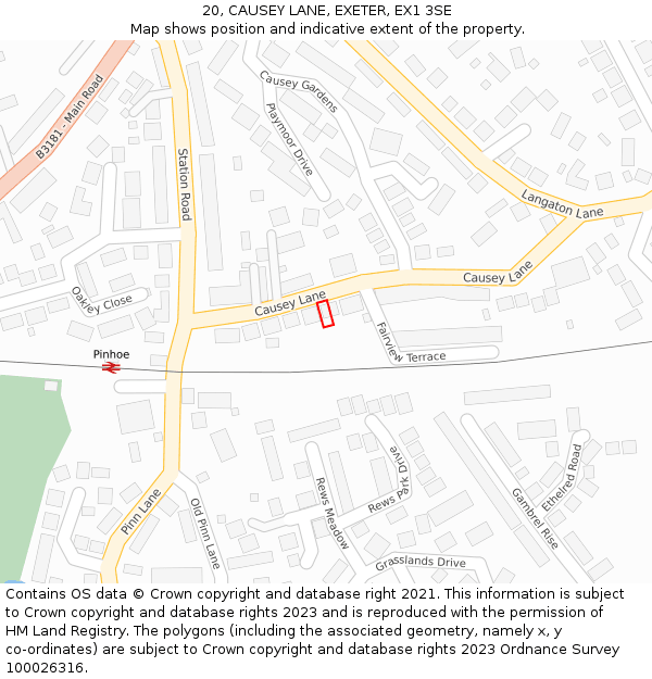 20, CAUSEY LANE, EXETER, EX1 3SE: Location map and indicative extent of plot