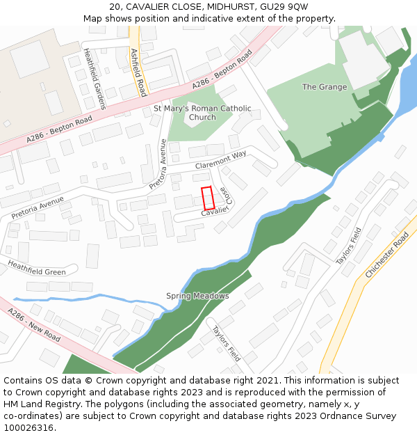 20, CAVALIER CLOSE, MIDHURST, GU29 9QW: Location map and indicative extent of plot
