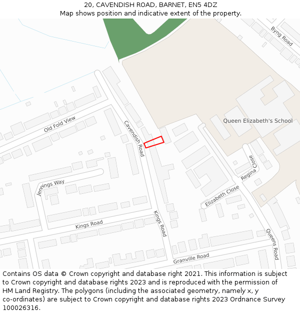 20, CAVENDISH ROAD, BARNET, EN5 4DZ: Location map and indicative extent of plot