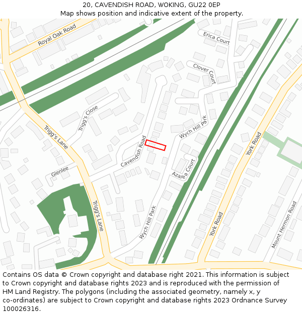 20, CAVENDISH ROAD, WOKING, GU22 0EP: Location map and indicative extent of plot