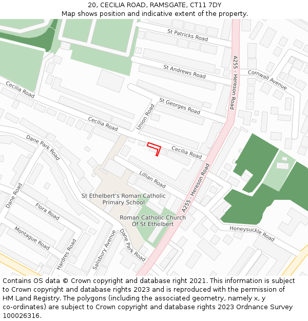 20, CECILIA ROAD, RAMSGATE, CT11 7DY: Location map and indicative extent of plot