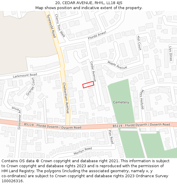 20, CEDAR AVENUE, RHYL, LL18 4JS: Location map and indicative extent of plot