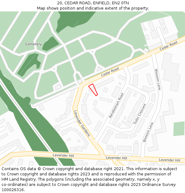 20, CEDAR ROAD, ENFIELD, EN2 0TN: Location map and indicative extent of plot