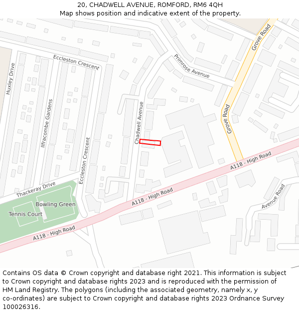 20, CHADWELL AVENUE, ROMFORD, RM6 4QH: Location map and indicative extent of plot