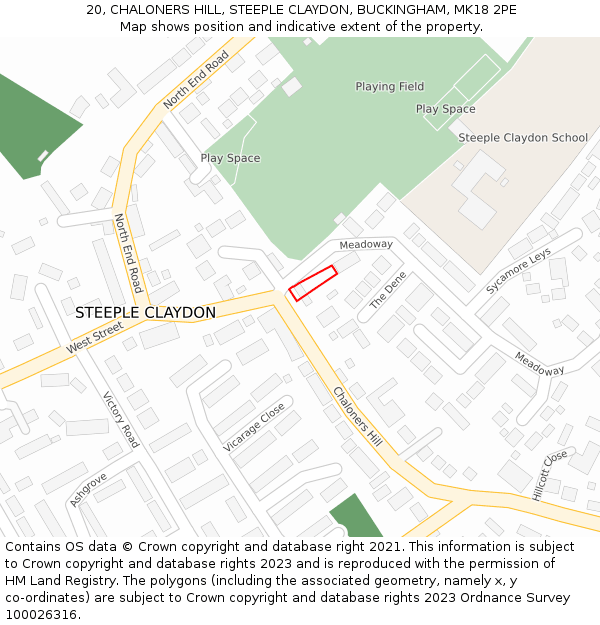 20, CHALONERS HILL, STEEPLE CLAYDON, BUCKINGHAM, MK18 2PE: Location map and indicative extent of plot