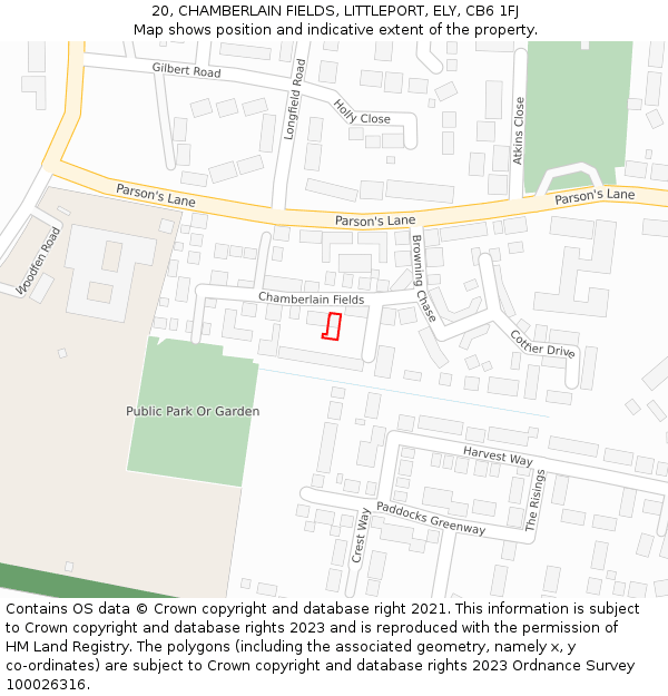 20, CHAMBERLAIN FIELDS, LITTLEPORT, ELY, CB6 1FJ: Location map and indicative extent of plot