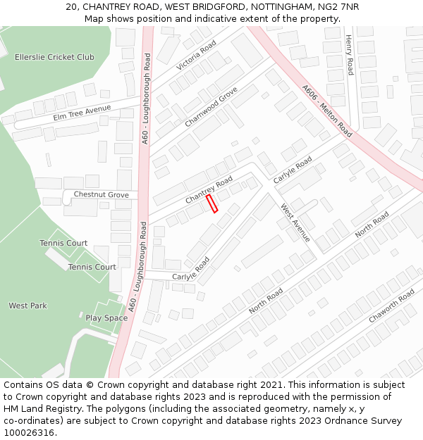 20, CHANTREY ROAD, WEST BRIDGFORD, NOTTINGHAM, NG2 7NR: Location map and indicative extent of plot