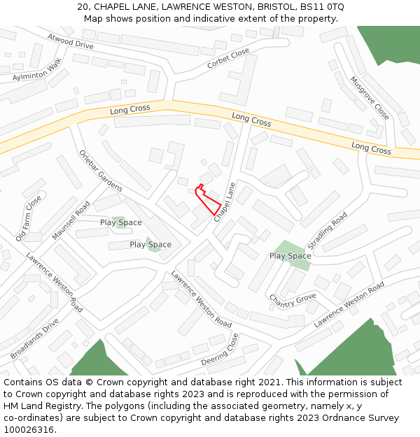 20, CHAPEL LANE, LAWRENCE WESTON, BRISTOL, BS11 0TQ: Location map and indicative extent of plot