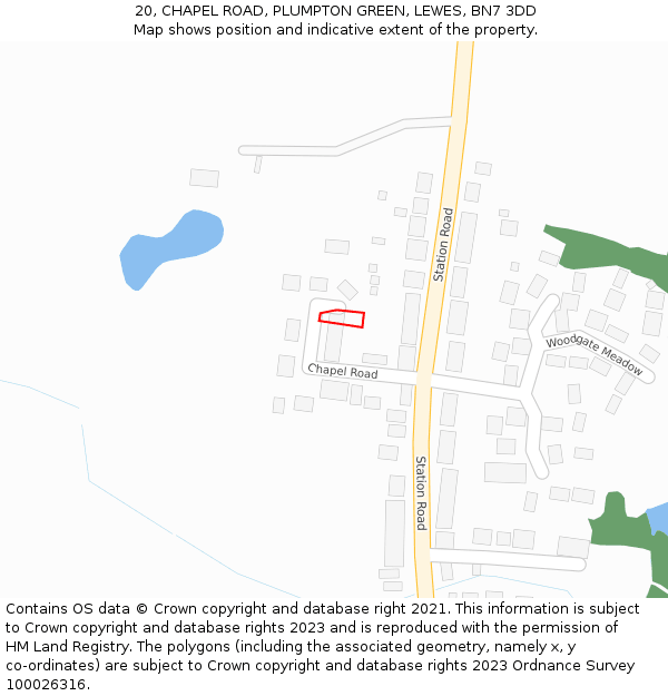 20, CHAPEL ROAD, PLUMPTON GREEN, LEWES, BN7 3DD: Location map and indicative extent of plot