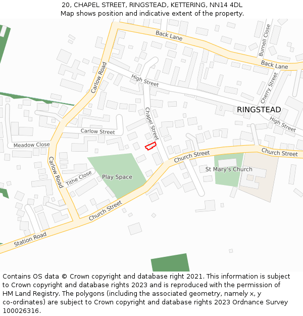 20, CHAPEL STREET, RINGSTEAD, KETTERING, NN14 4DL: Location map and indicative extent of plot