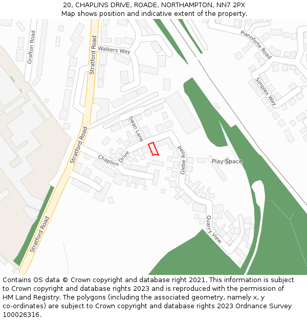 20, CHAPLINS DRIVE, ROADE, NORTHAMPTON, NN7 2PX: Location map and indicative extent of plot