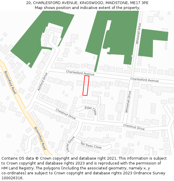 20, CHARLESFORD AVENUE, KINGSWOOD, MAIDSTONE, ME17 3PE: Location map and indicative extent of plot