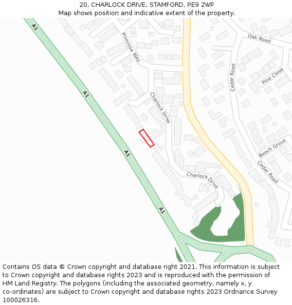 20, CHARLOCK DRIVE, STAMFORD, PE9 2WP: Location map and indicative extent of plot