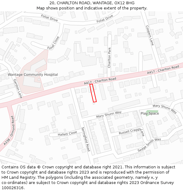 20, CHARLTON ROAD, WANTAGE, OX12 8HG: Location map and indicative extent of plot