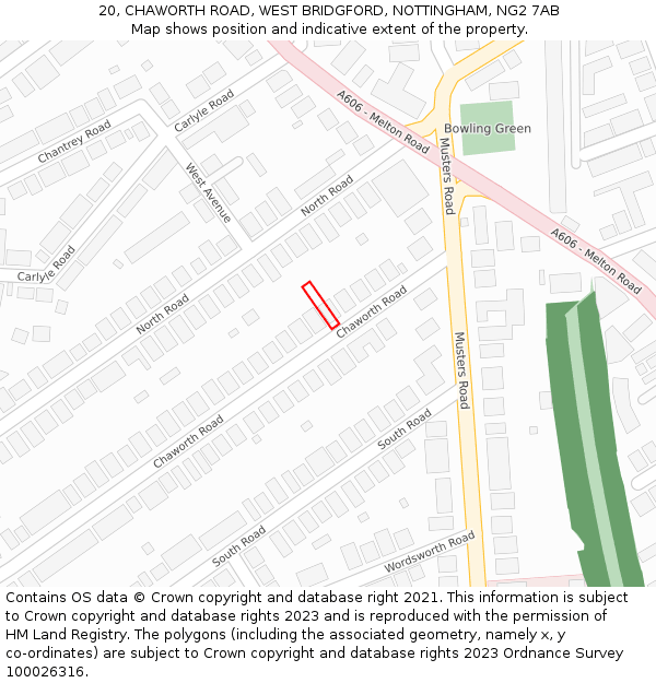 20, CHAWORTH ROAD, WEST BRIDGFORD, NOTTINGHAM, NG2 7AB: Location map and indicative extent of plot