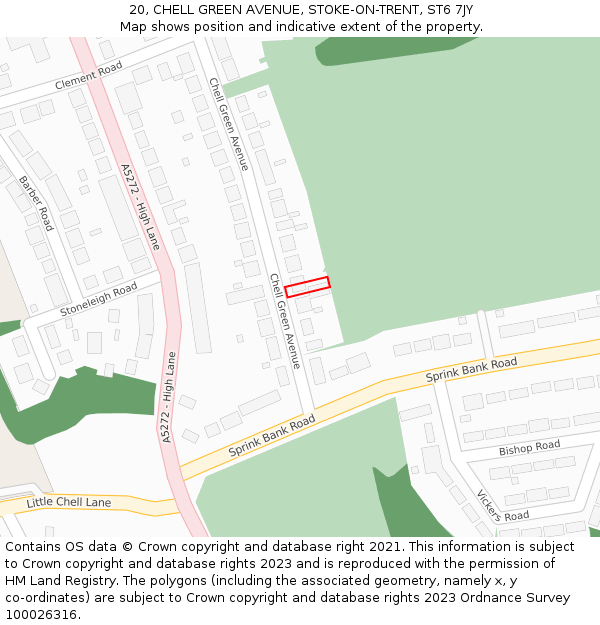 20, CHELL GREEN AVENUE, STOKE-ON-TRENT, ST6 7JY: Location map and indicative extent of plot