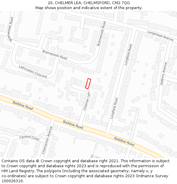 20, CHELMER LEA, CHELMSFORD, CM2 7QG: Location map and indicative extent of plot