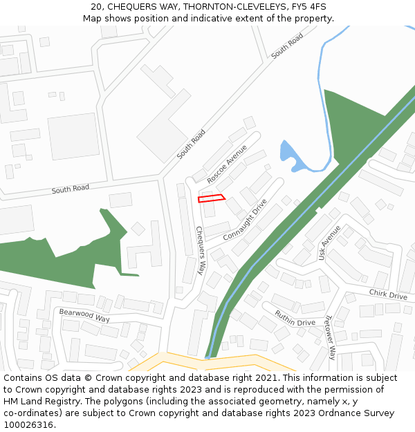 20, CHEQUERS WAY, THORNTON-CLEVELEYS, FY5 4FS: Location map and indicative extent of plot