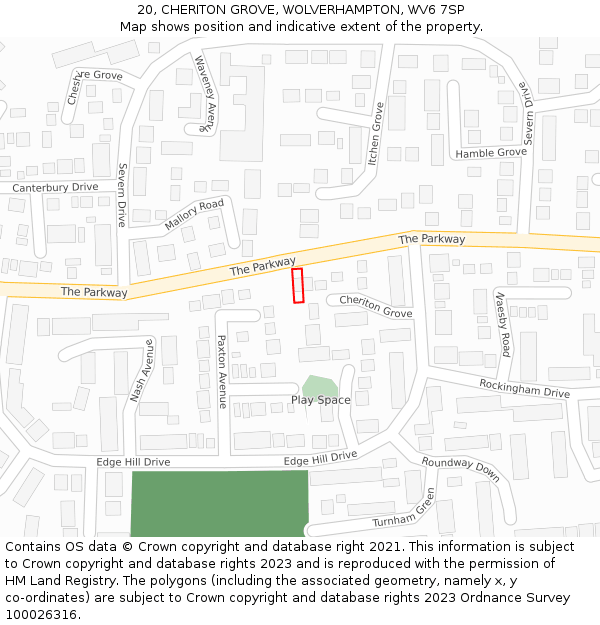 20, CHERITON GROVE, WOLVERHAMPTON, WV6 7SP: Location map and indicative extent of plot