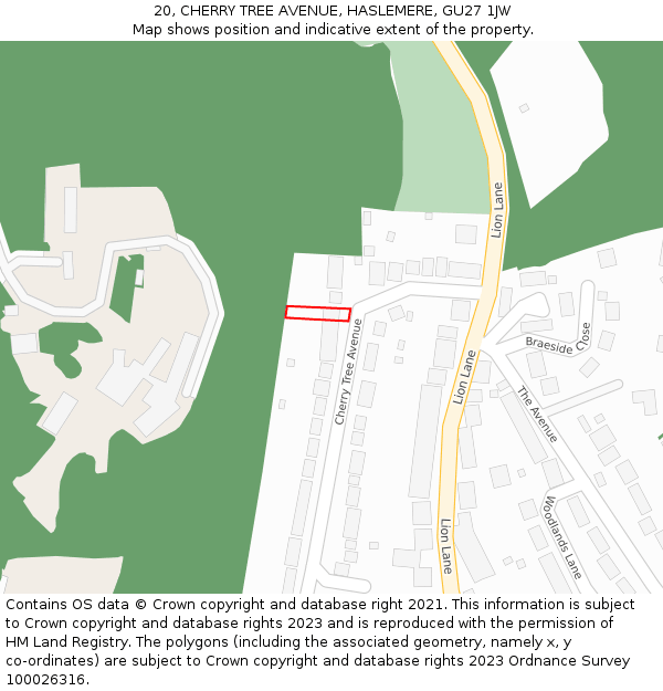 20, CHERRY TREE AVENUE, HASLEMERE, GU27 1JW: Location map and indicative extent of plot