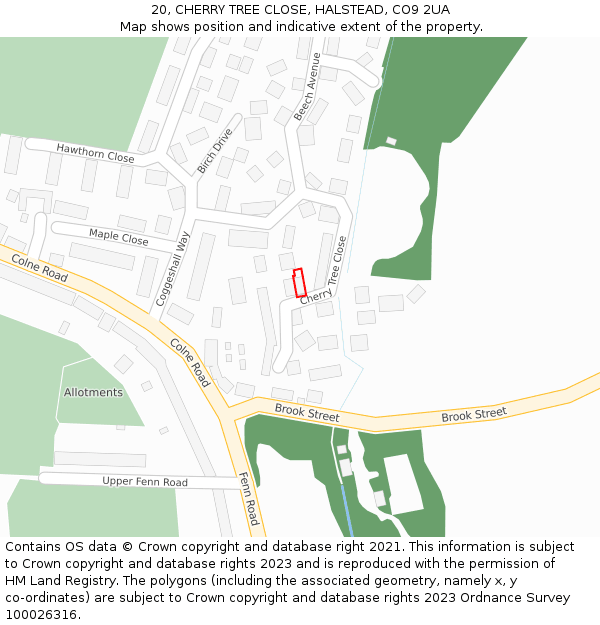 20, CHERRY TREE CLOSE, HALSTEAD, CO9 2UA: Location map and indicative extent of plot