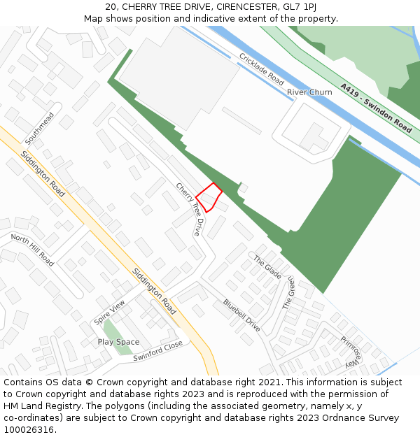 20, CHERRY TREE DRIVE, CIRENCESTER, GL7 1PJ: Location map and indicative extent of plot