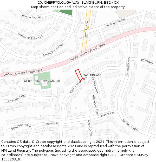 20, CHERRYCLOUGH WAY, BLACKBURN, BB2 4QX: Location map and indicative extent of plot