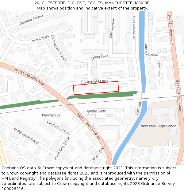 20, CHESTERFIELD CLOSE, ECCLES, MANCHESTER, M30 8EJ: Location map and indicative extent of plot