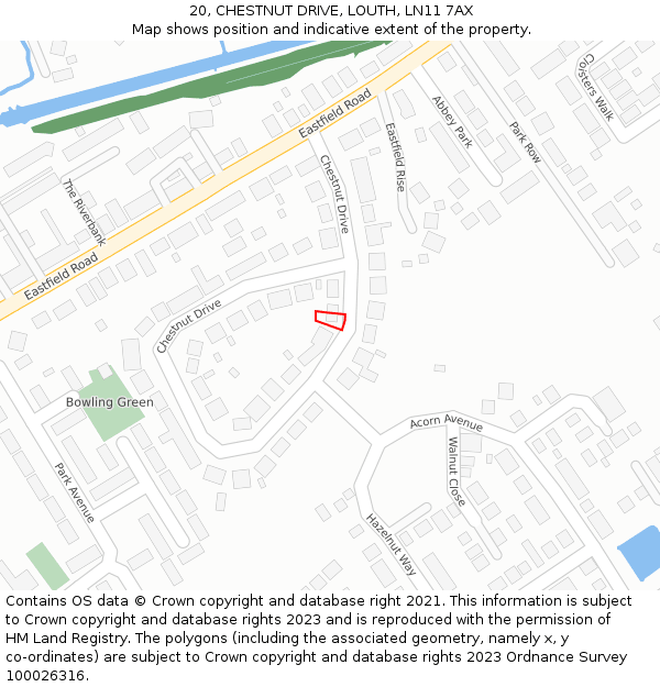 20, CHESTNUT DRIVE, LOUTH, LN11 7AX: Location map and indicative extent of plot