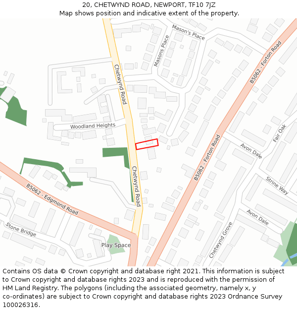 20, CHETWYND ROAD, NEWPORT, TF10 7JZ: Location map and indicative extent of plot