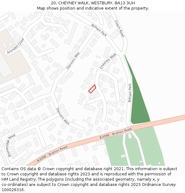 20, CHEYNEY WALK, WESTBURY, BA13 3UH: Location map and indicative extent of plot