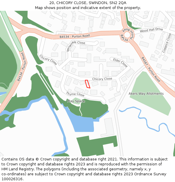 20, CHICORY CLOSE, SWINDON, SN2 2QA: Location map and indicative extent of plot