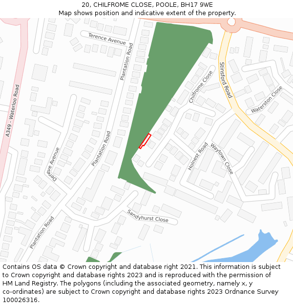 20, CHILFROME CLOSE, POOLE, BH17 9WE: Location map and indicative extent of plot