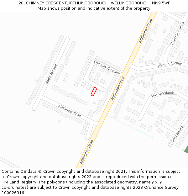 20, CHIMNEY CRESCENT, IRTHLINGBOROUGH, WELLINGBOROUGH, NN9 5WF: Location map and indicative extent of plot