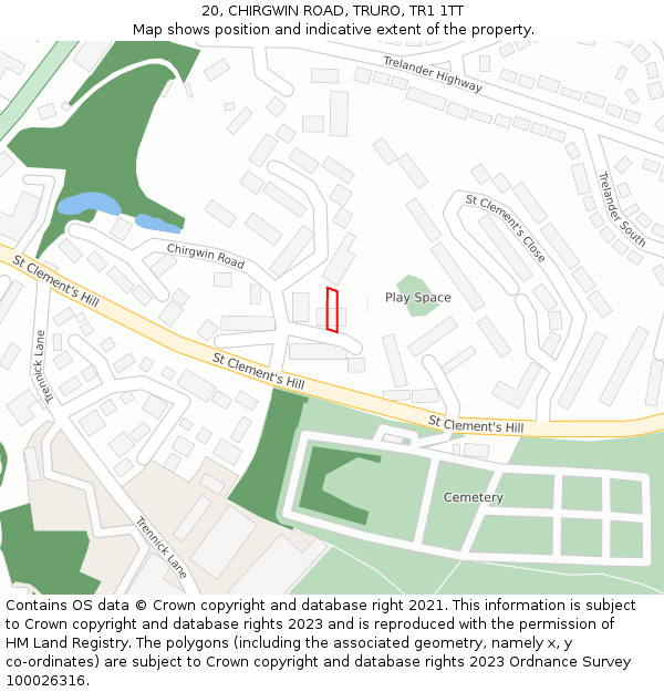 20, CHIRGWIN ROAD, TRURO, TR1 1TT: Location map and indicative extent of plot
