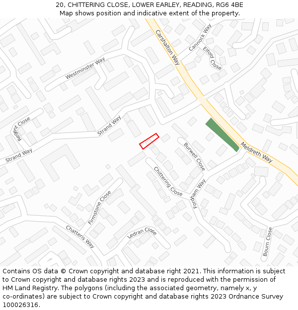20, CHITTERING CLOSE, LOWER EARLEY, READING, RG6 4BE: Location map and indicative extent of plot