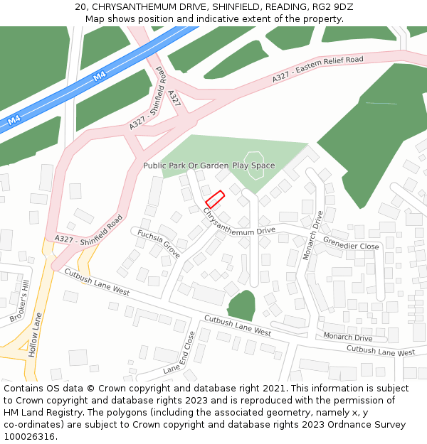 20, CHRYSANTHEMUM DRIVE, SHINFIELD, READING, RG2 9DZ: Location map and indicative extent of plot