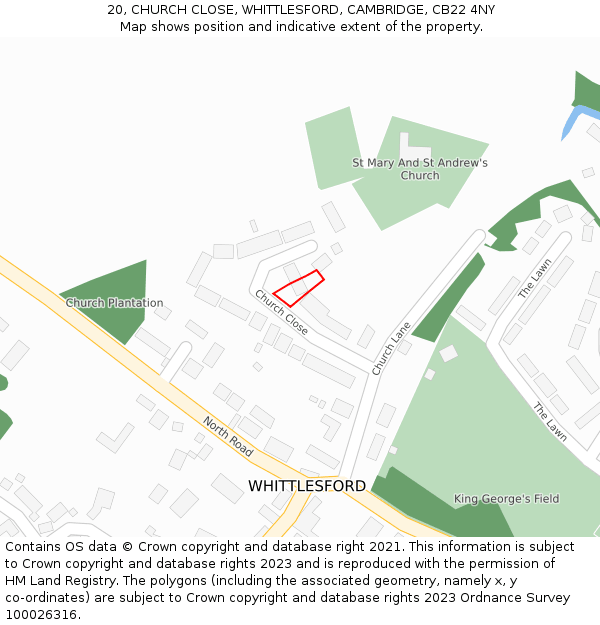 20, CHURCH CLOSE, WHITTLESFORD, CAMBRIDGE, CB22 4NY: Location map and indicative extent of plot