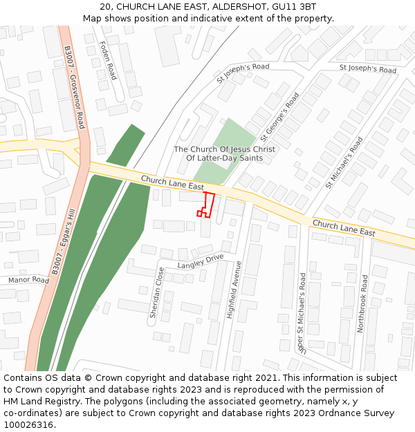 20, CHURCH LANE EAST, ALDERSHOT, GU11 3BT: Location map and indicative extent of plot