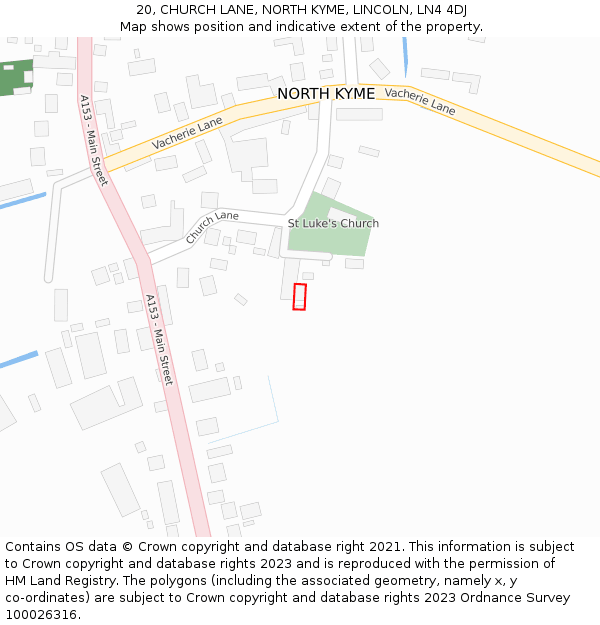 20, CHURCH LANE, NORTH KYME, LINCOLN, LN4 4DJ: Location map and indicative extent of plot