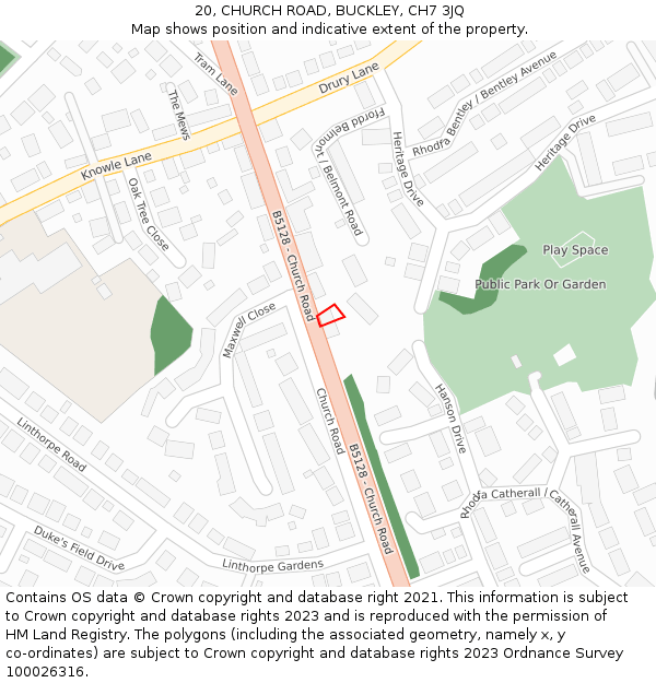 20, CHURCH ROAD, BUCKLEY, CH7 3JQ: Location map and indicative extent of plot