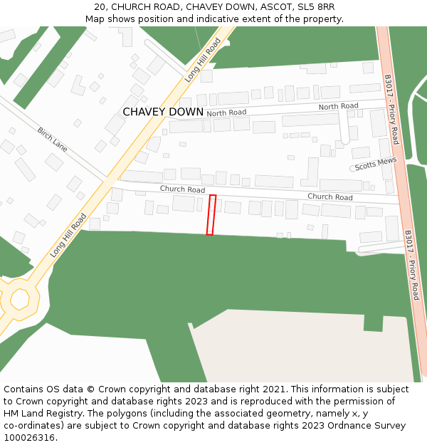 20, CHURCH ROAD, CHAVEY DOWN, ASCOT, SL5 8RR: Location map and indicative extent of plot