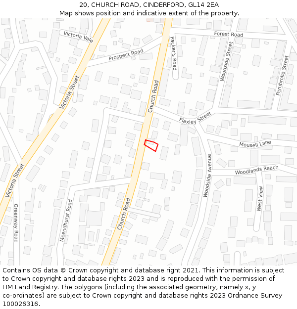 20, CHURCH ROAD, CINDERFORD, GL14 2EA: Location map and indicative extent of plot