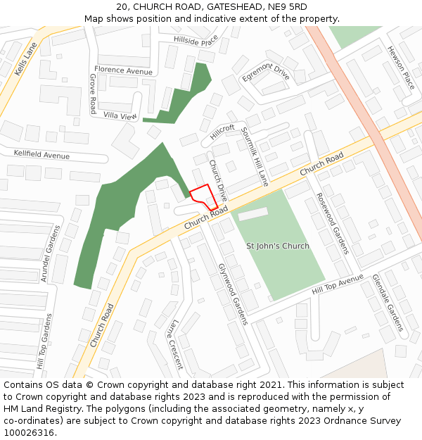 20, CHURCH ROAD, GATESHEAD, NE9 5RD: Location map and indicative extent of plot