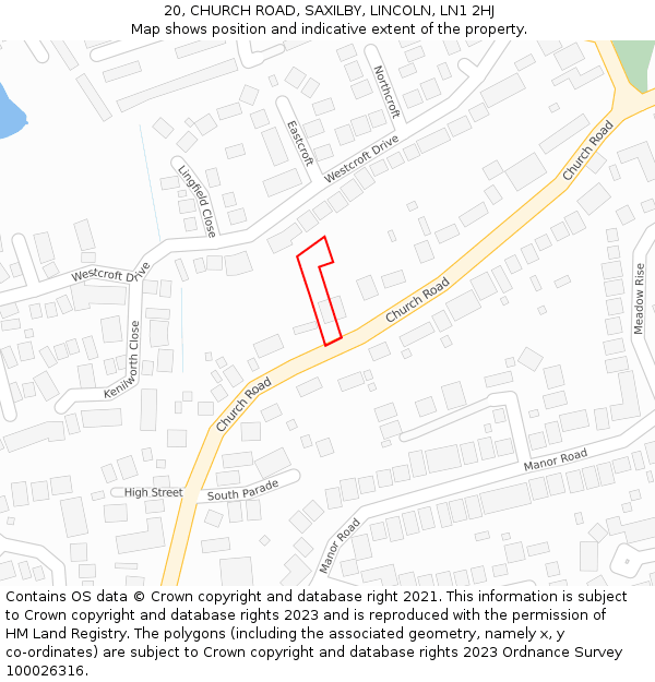 20, CHURCH ROAD, SAXILBY, LINCOLN, LN1 2HJ: Location map and indicative extent of plot