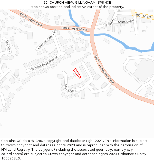 20, CHURCH VIEW, GILLINGHAM, SP8 4XE: Location map and indicative extent of plot