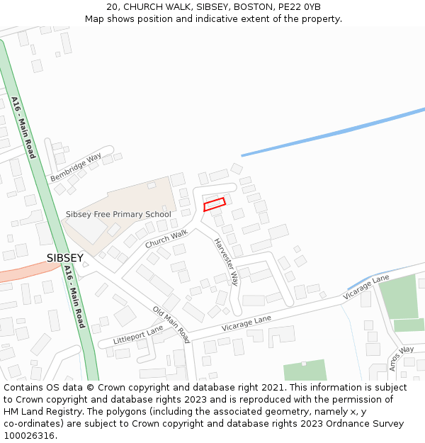 20, CHURCH WALK, SIBSEY, BOSTON, PE22 0YB: Location map and indicative extent of plot