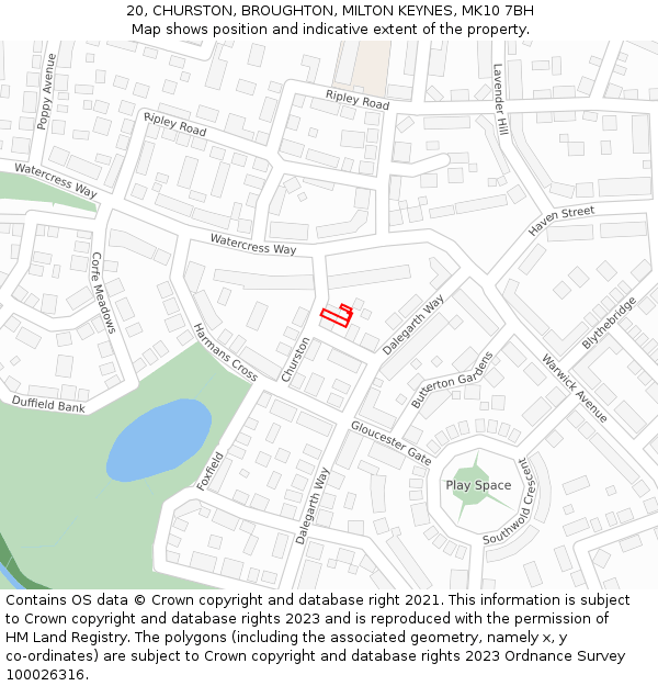 20, CHURSTON, BROUGHTON, MILTON KEYNES, MK10 7BH: Location map and indicative extent of plot