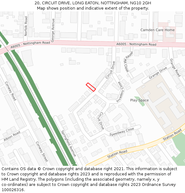 20, CIRCUIT DRIVE, LONG EATON, NOTTINGHAM, NG10 2GH: Location map and indicative extent of plot