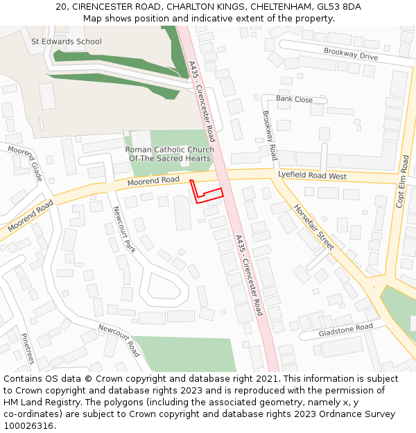 20, CIRENCESTER ROAD, CHARLTON KINGS, CHELTENHAM, GL53 8DA: Location map and indicative extent of plot